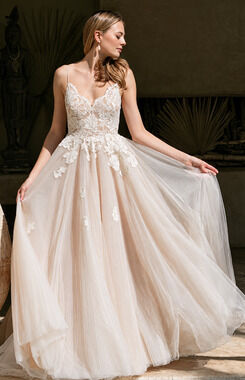 Wtoo Watters Swan Wedding Dress Size 12 Oatmeal Lace Tulle A-Line Bridal Gown